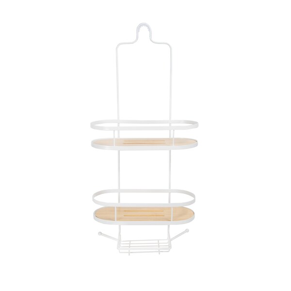 Kenney Mfg Rust-Resistant Metal & Bamboo 2-Tier Hanging Shower Caddy, 24in H x 11in W x 4.5in D, White KN614140PS - main